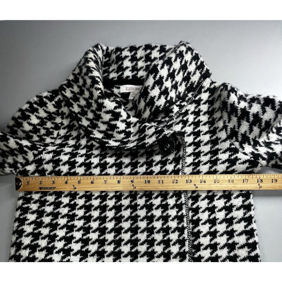 Ellen Tracy Cowl Neck Cardigan Sweater Womens Medium Houndstooth Black White - Picture 8 of 12